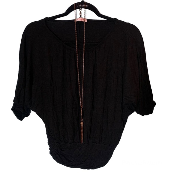 vivace Tops - 5 for 25 Y2K vivace black butterfly sleeve black blouse with necklace